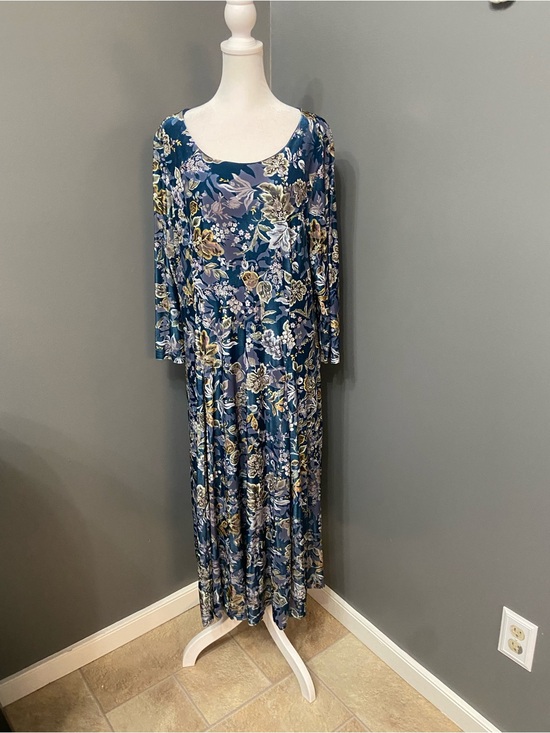 Coldwater Creek Dresses & Skirts - Velvet Burnout Womens 1X Long Sleeve Midi Dress Blue Gray Green Lavender Lined